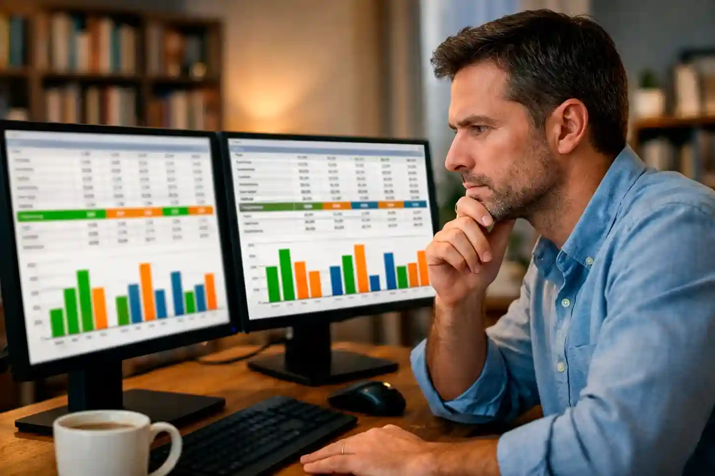 Analista che confronta quote di diversi bookmaker su monitor