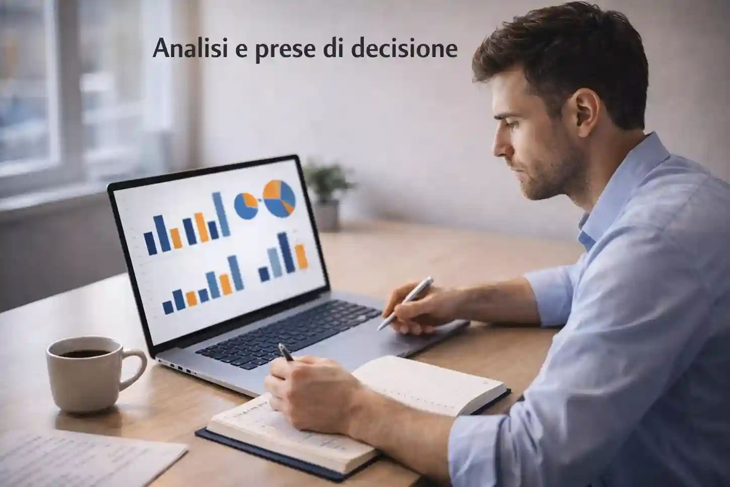 Professionista che analizza dati su computer portatile con grafici comparativi