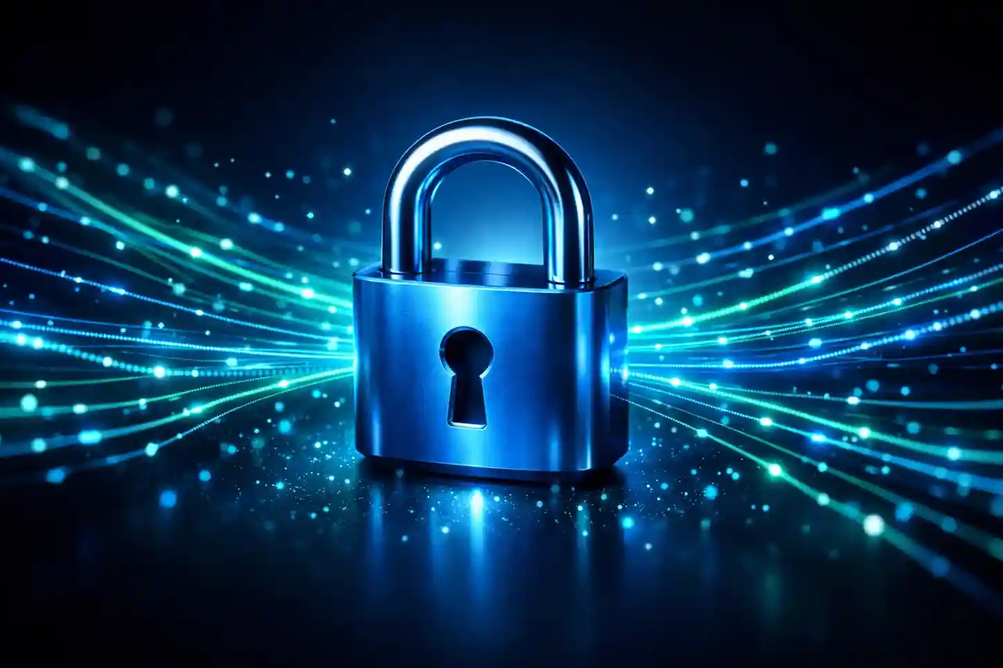 Rappresentazione grafica di crittografia dati con lucchetto e connessione sicura